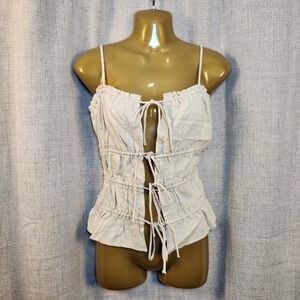 Divided H&M Sleeveless Strappy Top Women's S Beige Open Front Ruffle Linen Blend